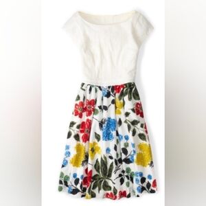 Boden Size 12 ROSALYN DRESS 100% Cotton Cream And Flowers Floral Spring NWOT